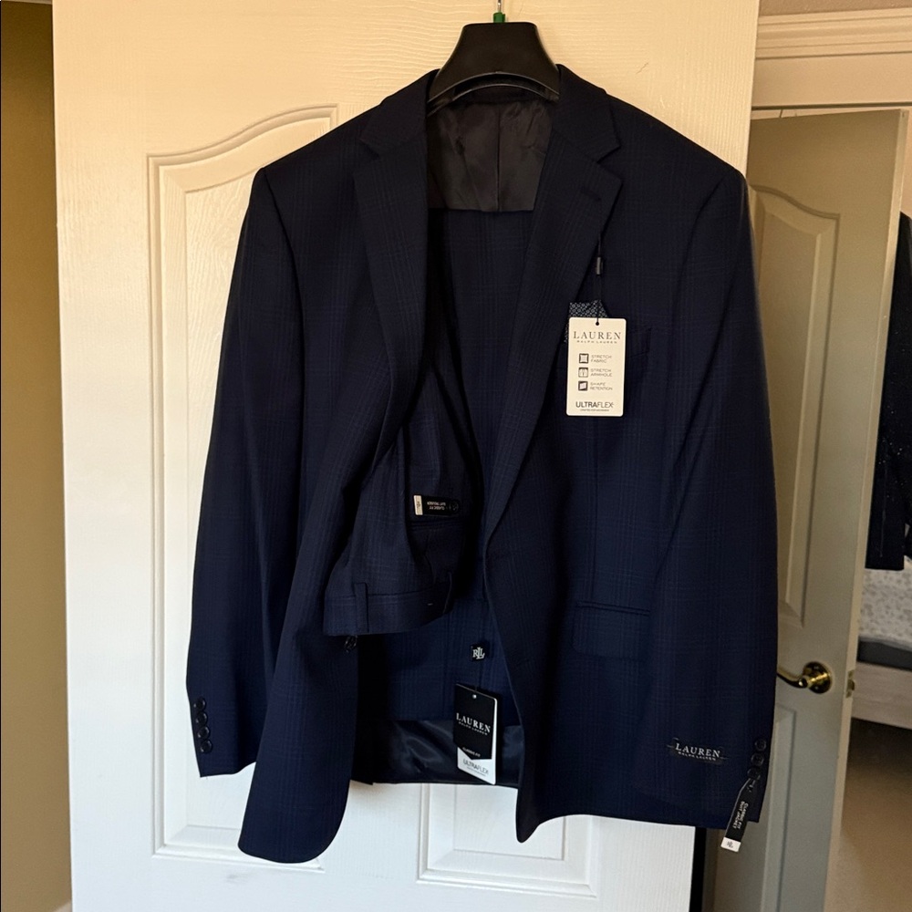 Ralph Lauren Mens Classic Fit Blue plaid Suit 46Rx40x30 2Pcs,NWT ,Never Worn
